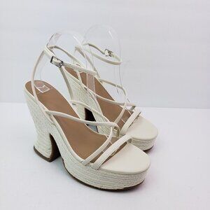 Marc Fisher Fetch Womens Sz 9.5 Ivory Strappy 5"Heel Espadrilles Platform Sandal